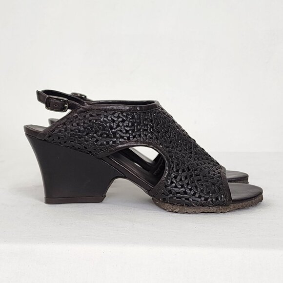 Audley Womens Drk Brown Woven Leather Open-Toe Slingback Wedge Sandals Size 39 - Picture 2 of 9